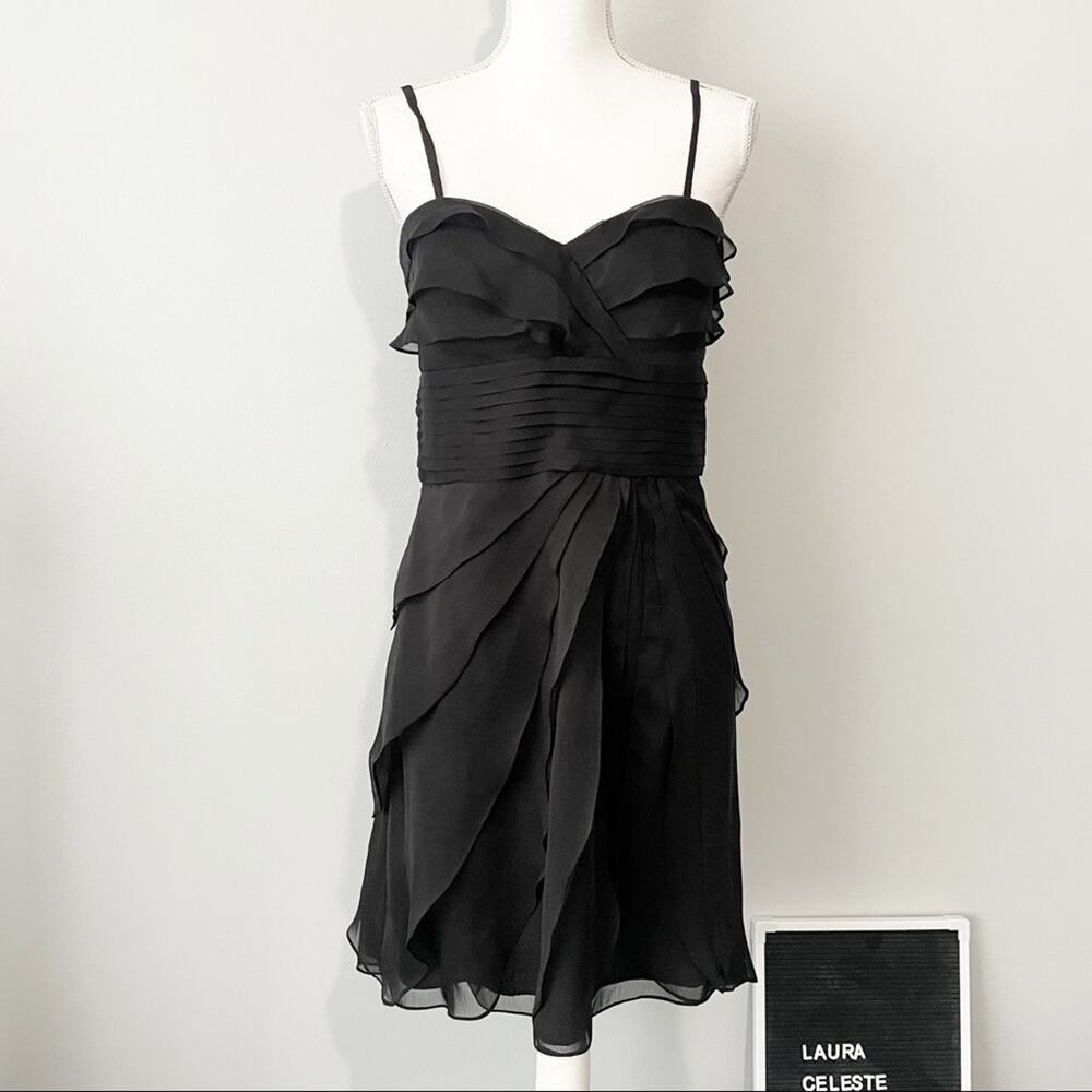 Adrianna Papell evening black tiered cocktail dress strapless size 8